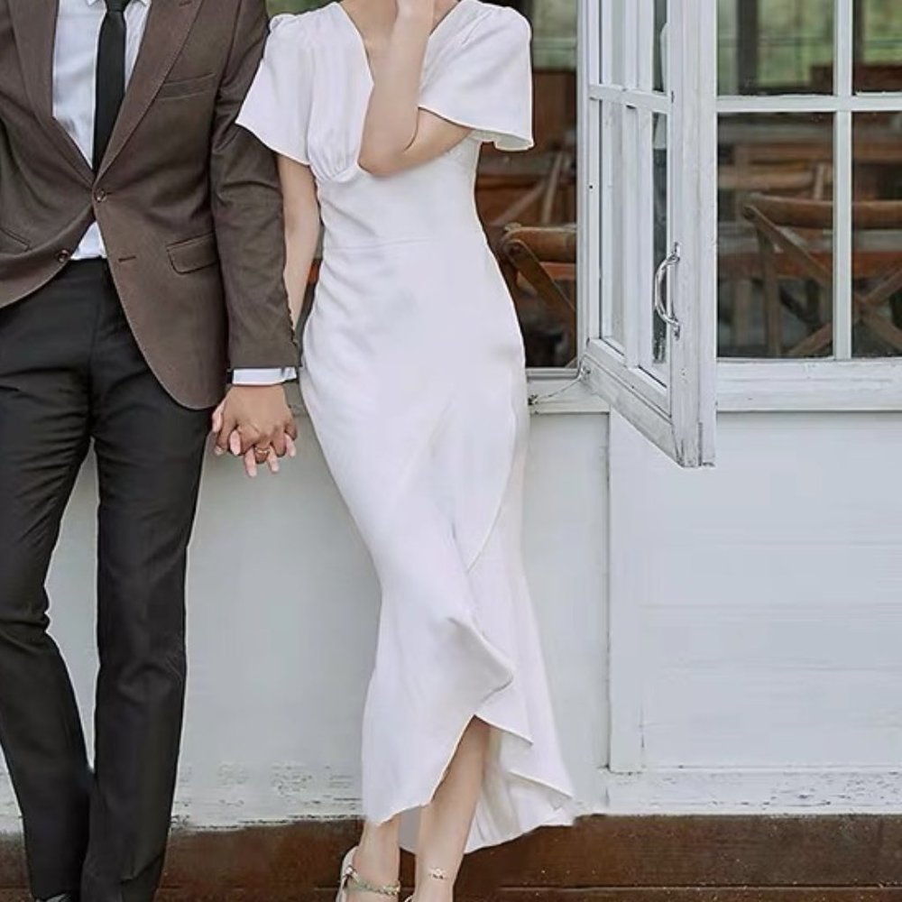 Elegant White Dress for petites and 5'5